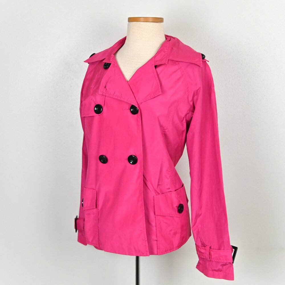 Chico's 70s Retro Preppy Lightweight Windproof Magenta Short Trench Coat Size 1